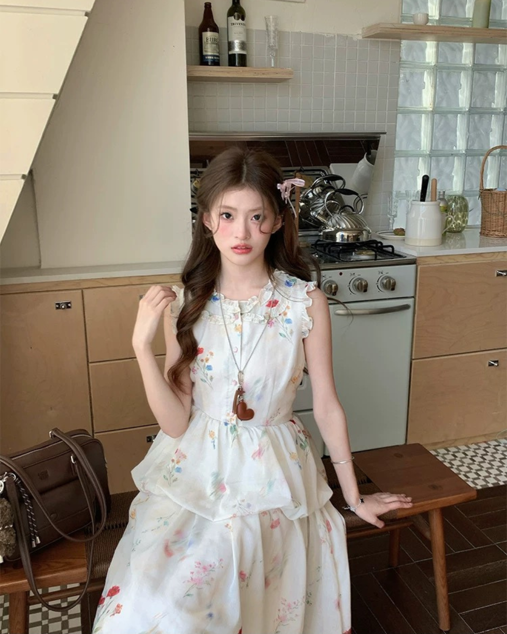 フローラルロングワンピース