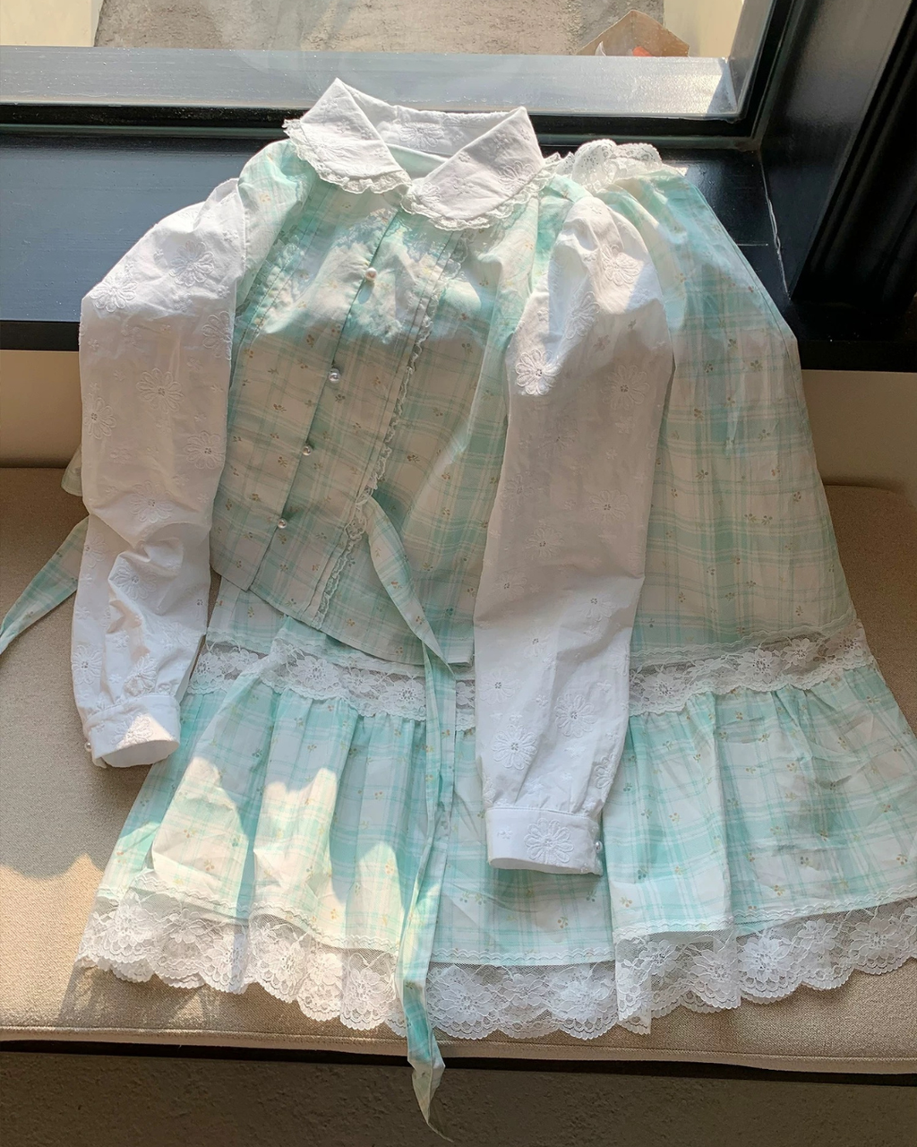 ミントグリーンレーススカート2set
