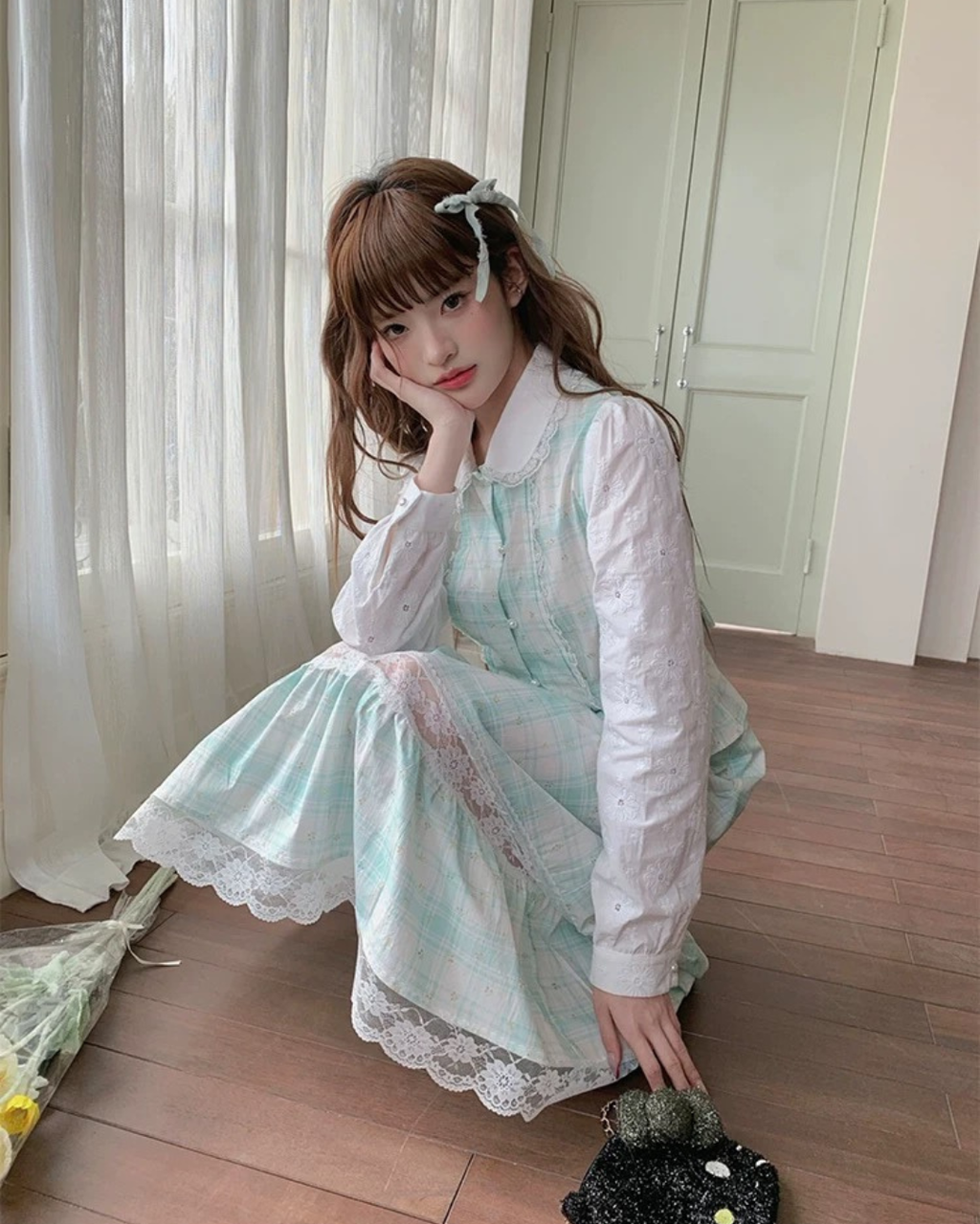 ミントグリーンレーススカート2set