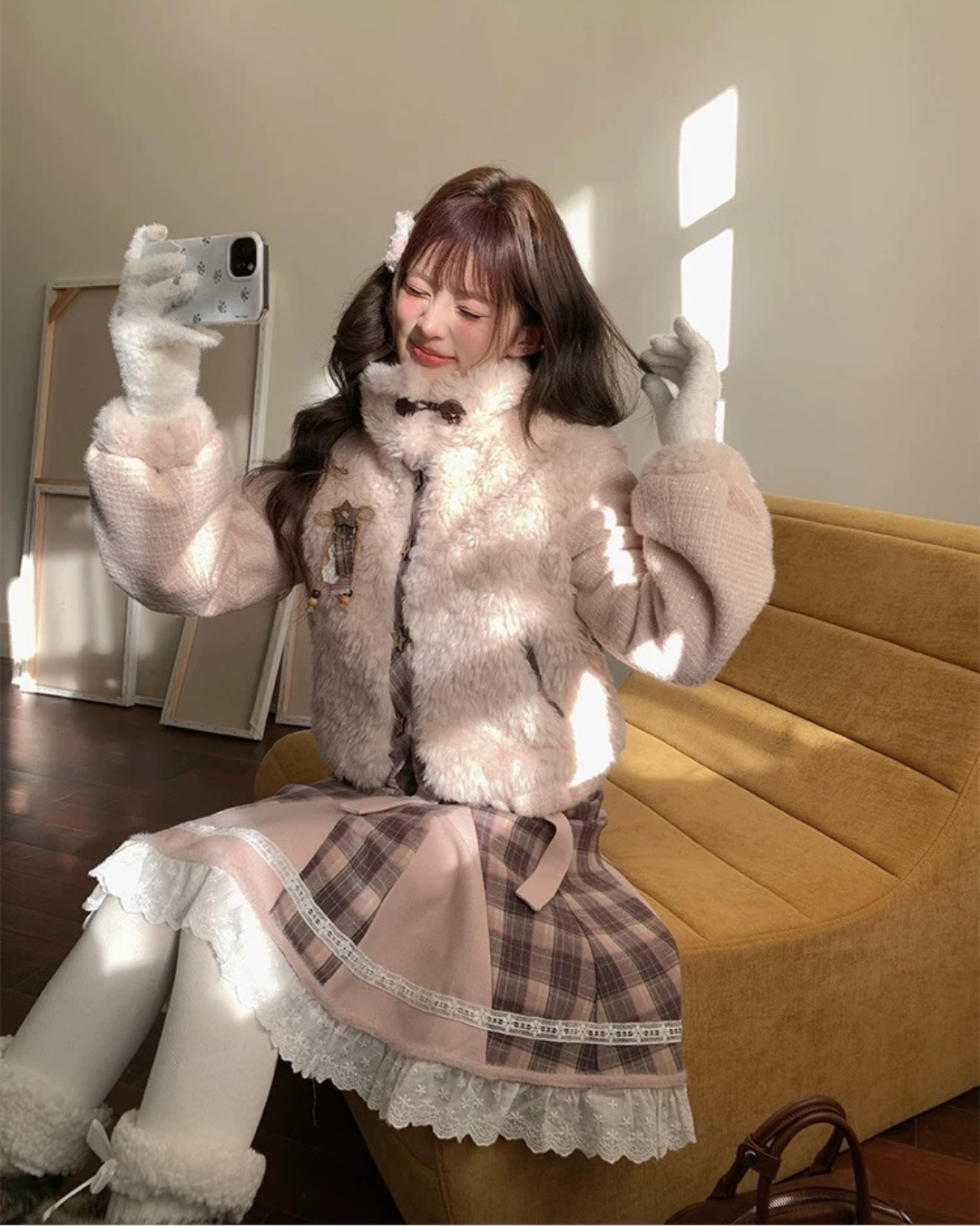 ツーピースラムウールコート