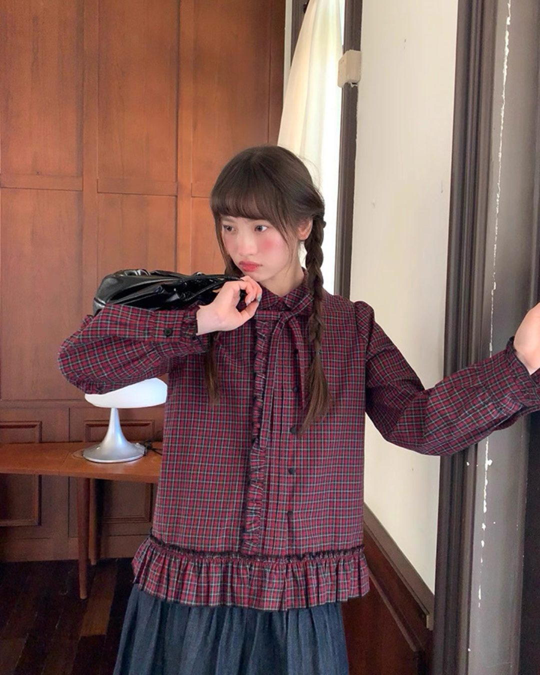 レトロチェックフリルシャツ