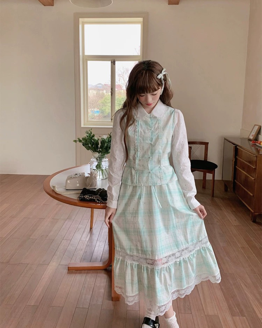 ミントグリーンレーススカート2set