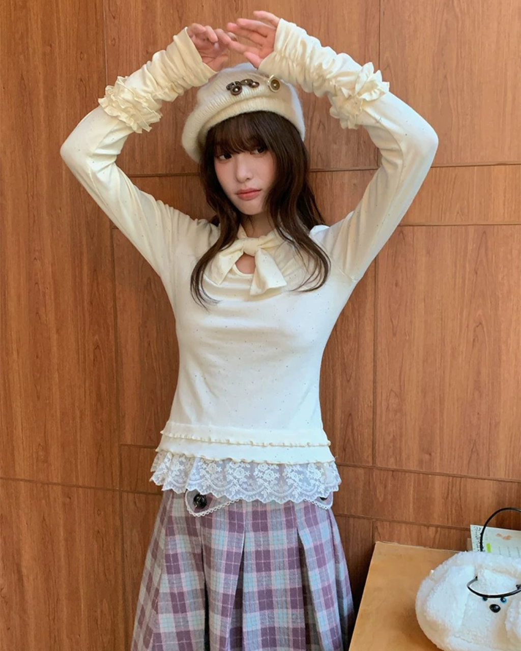 リボンフリルニットトップス
