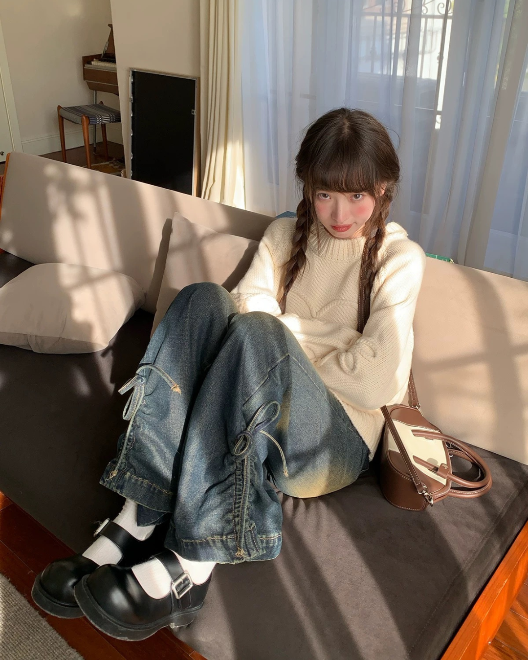 スリムフィットドレープデニム