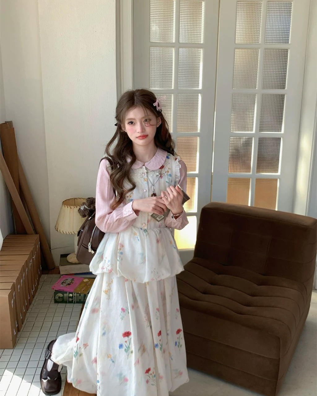 フローラルロングワンピース