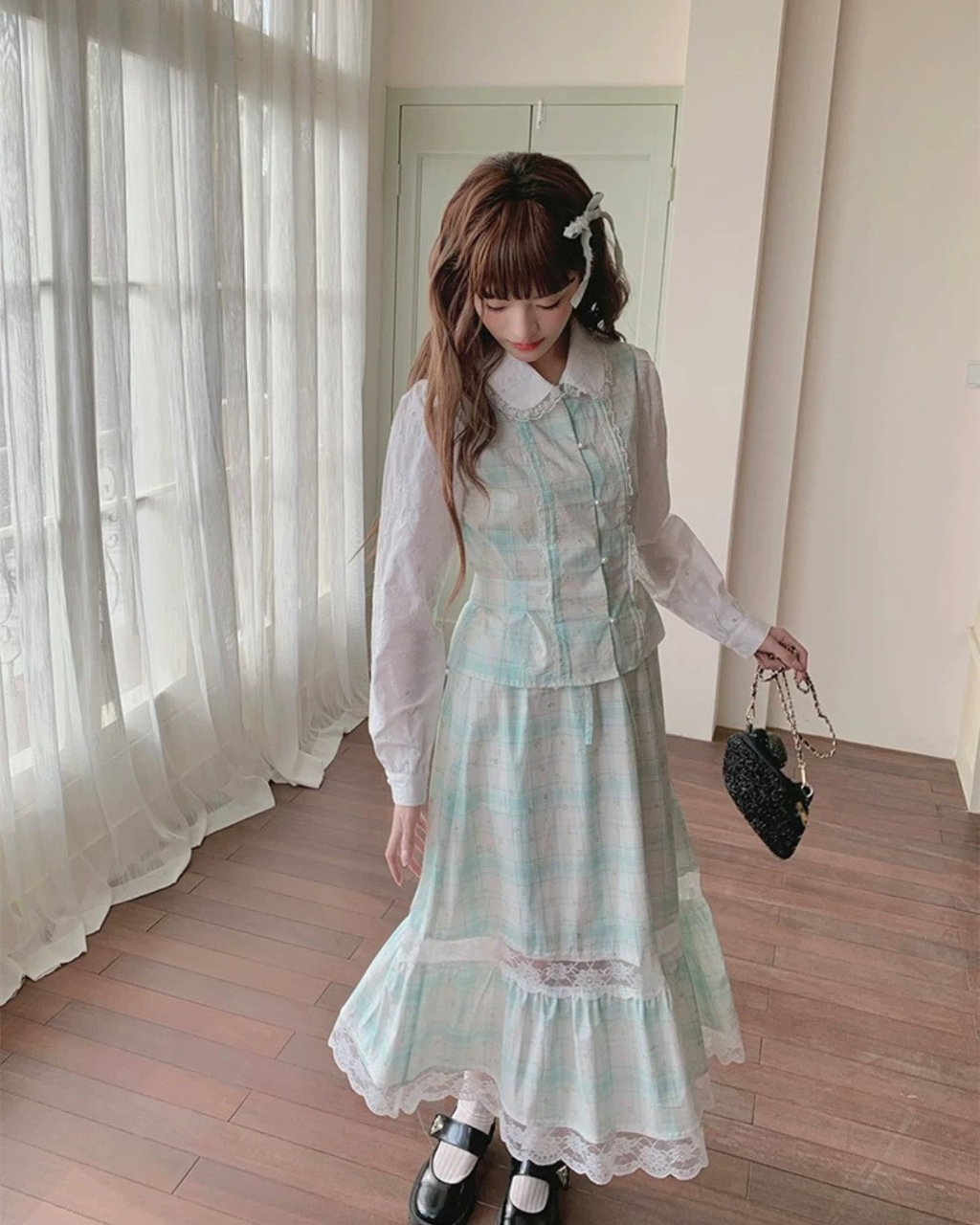ミントグリーンレーススカート2set