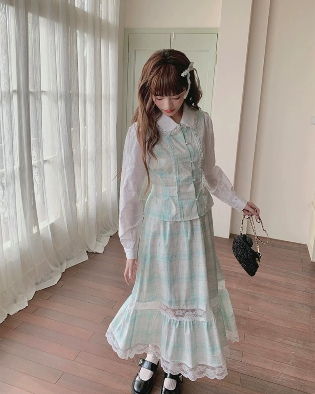 ミントグリーンレーススカート2set