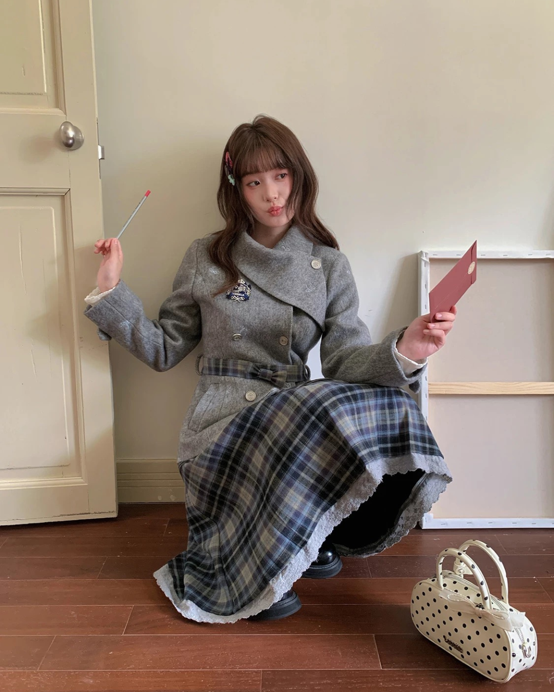 Aラインチェックレトロスカート
