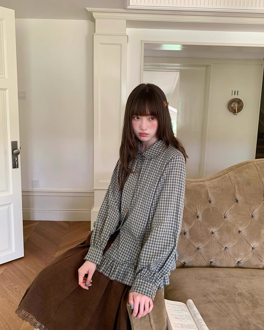 パフスリーブチェックシャツ