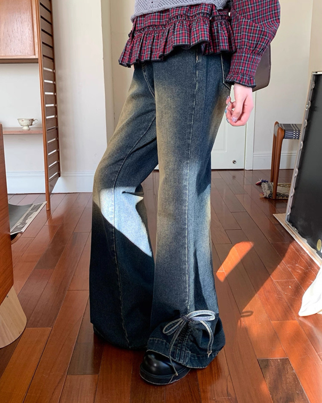 スリムフィットドレープデニム