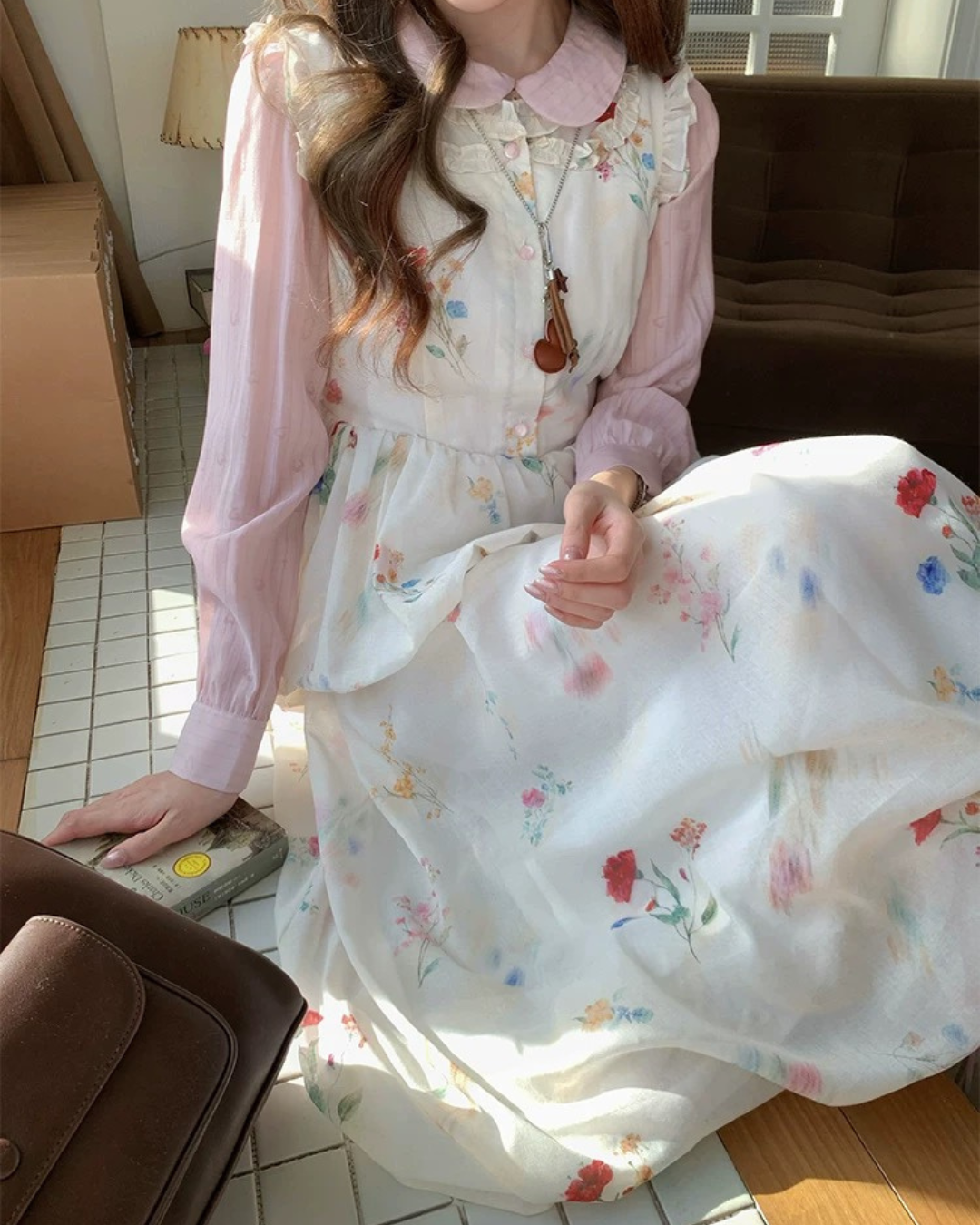 フローラルロングワンピース