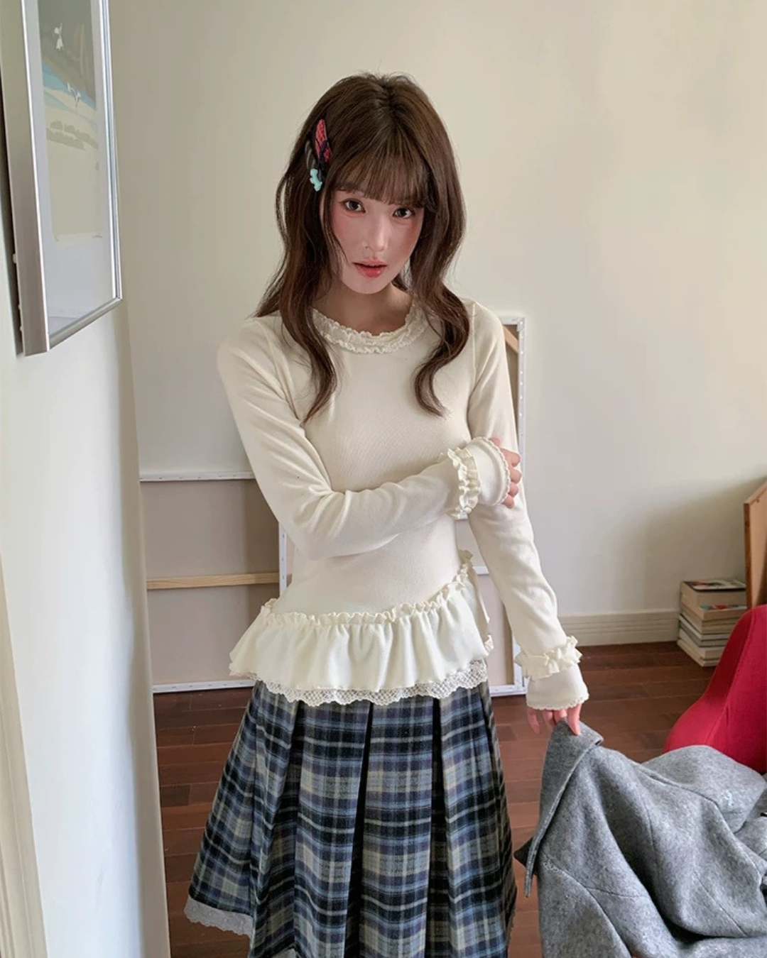 ニットフリルレイヤートップス