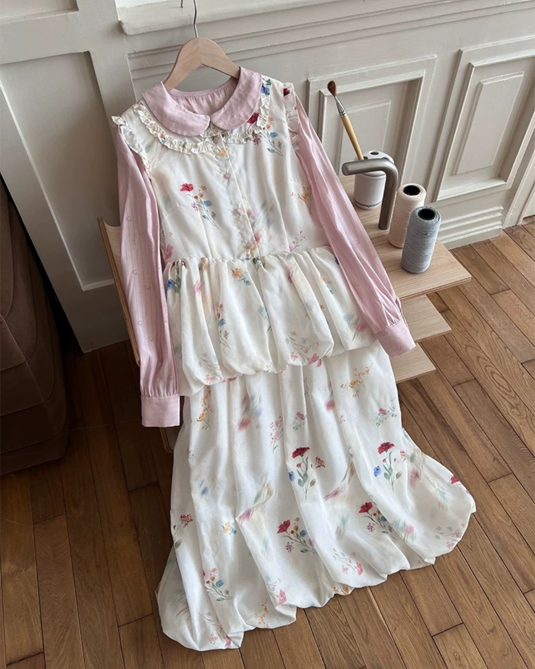 フローラルロングワンピース