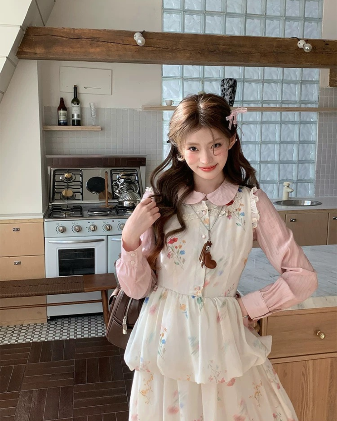 フローラルロングワンピース